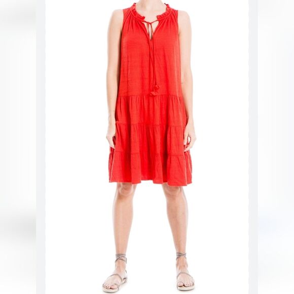 Max StudioWomen's Tassel Tie Sleeveless Tiered Shift Dress Red Size M - Picture 1 of 11